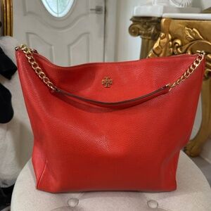 Tory Burch Leather Slouchy Hobo Bag in Orange
